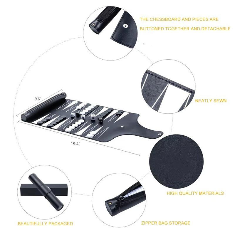 Kožni sklopivi backgammon set - prijenosna elegancija za igranje u pokretu