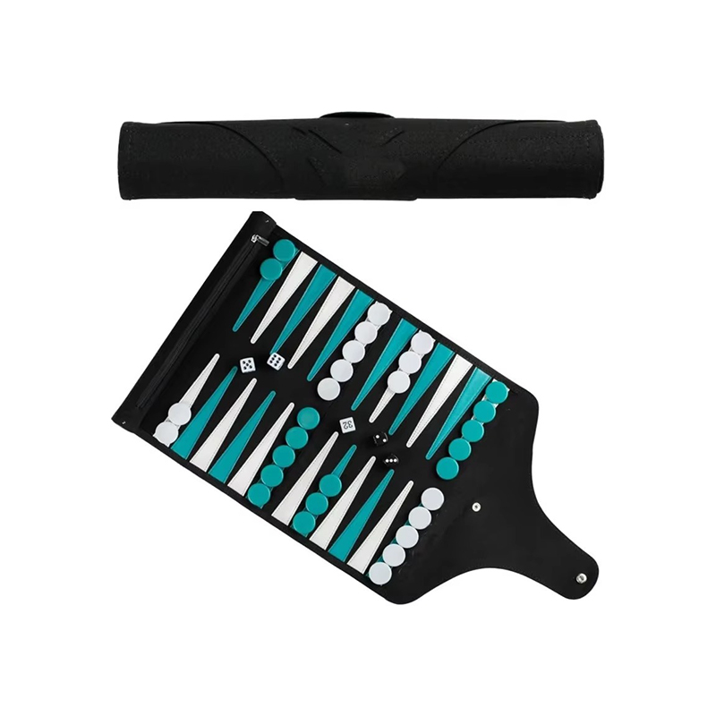 Kožni sklopivi backgammon set - prijenosna elegancija za igranje u pokretu