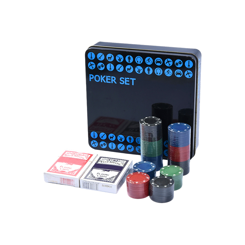 Crni poker set u metalnoj limenci – kompletan sa žetonima, kartama i dodacima