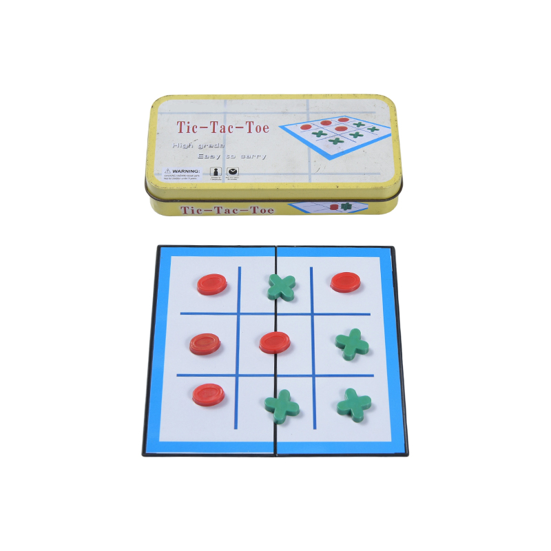 Prijenosna igra Tic-Tac-Toe u žutoj metalnoj kutiji