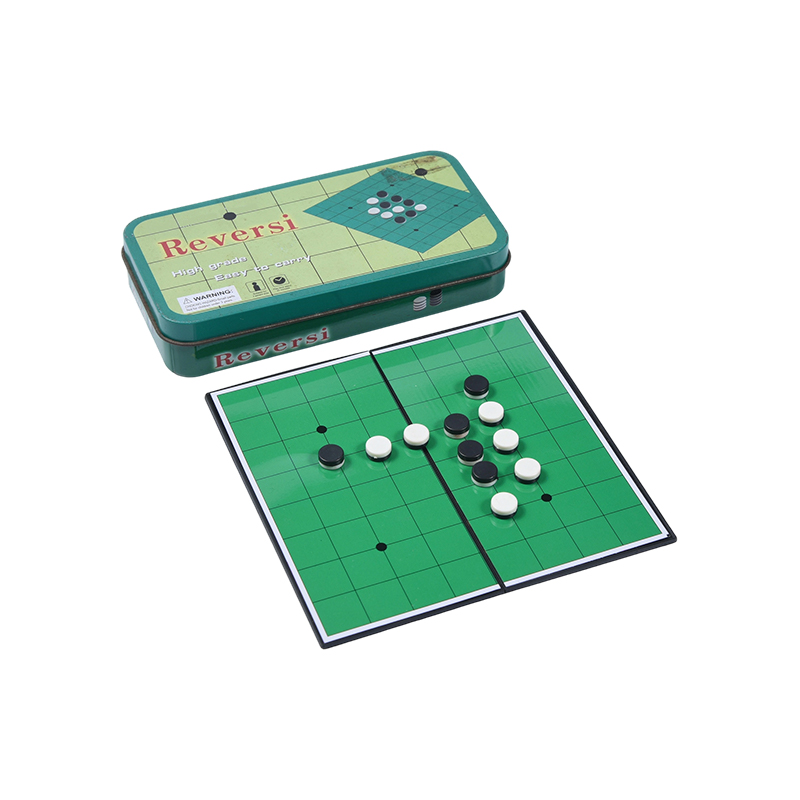 Zelena metalna limena kutija Prijenosna igra Reversi (Othello).